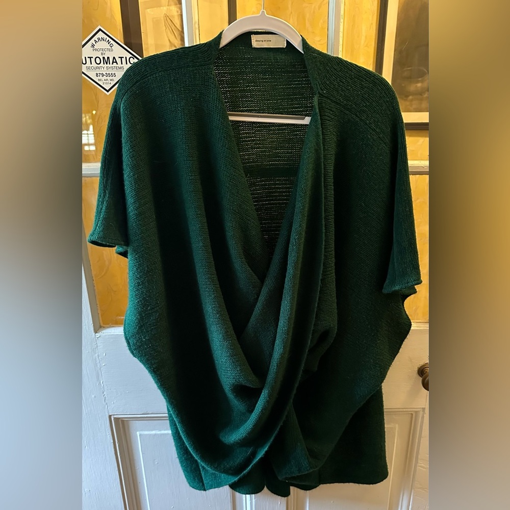 Chic Forest Green Women's Poncho sleeping on snow by Anthro